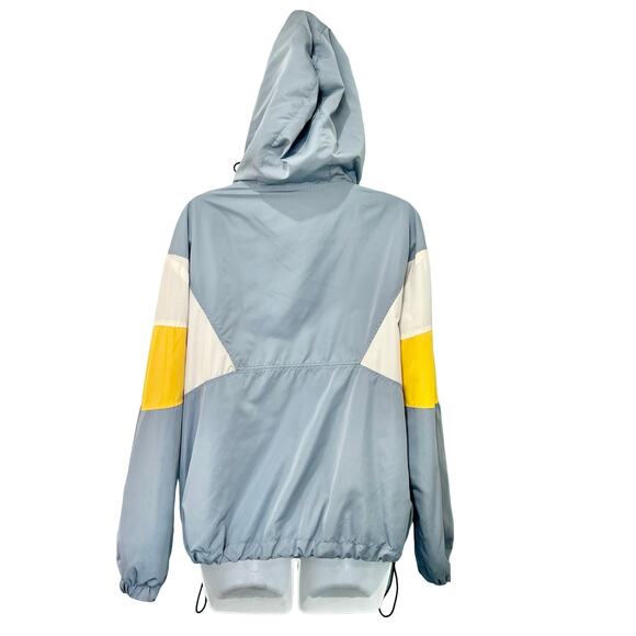 Bershka Blue White Yellow Colorblock Anorak Half Zip Snap Windbreaker size M - Picture 7 of 14